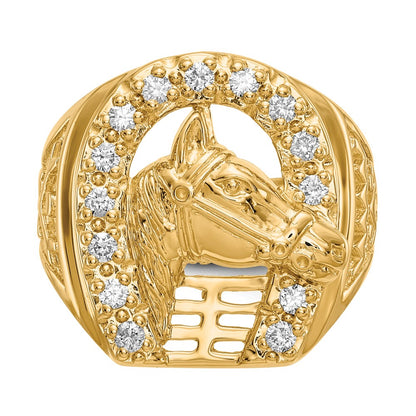 14k Yellow Gold 1/2 Ct. Lab Grown Diamond VS/SI+ G+ Complete Horseshoe with Horse Men's Ring