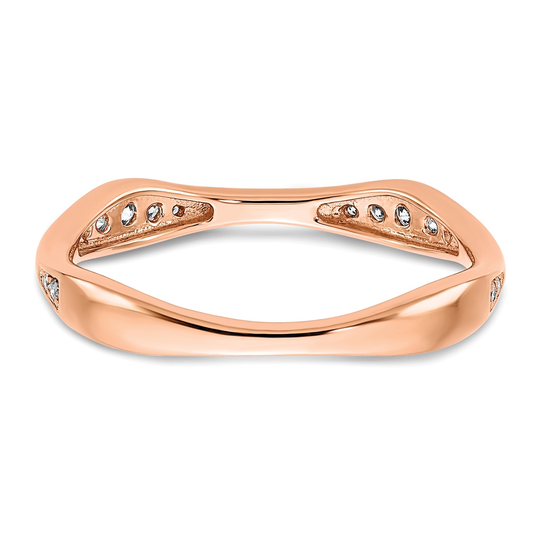 14K Rose Gold 1/8 Carat Diamond Contoured Complete Wedding Band