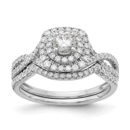 14k White Gold 3/4 Ct. Lab Grown Diamond VS/SI+ G+ Complete Round Double Halo Engagement Ring