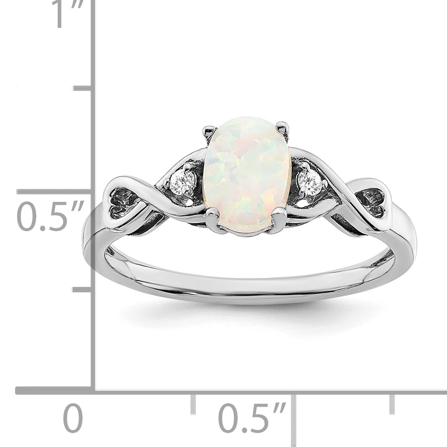 10K White Gold 10K Created Opal And Diamond Ring