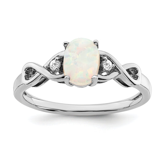 10K White Gold 10K Created Opal And Diamond Ring