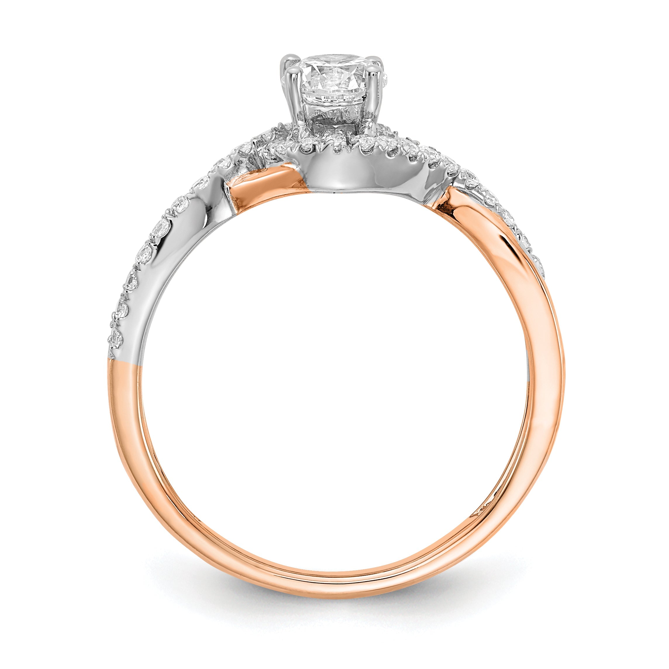 14K Two Tone White And Rose Gold Criss Cross (Holds 3/8 Carat (4.8mm) Round Center) 1/5 Diamond Semi Mount Engagement Ring