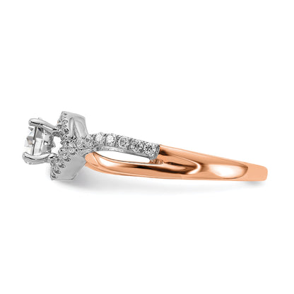 14K Two Tone White And Rose Gold Criss Cross (Holds 3/8 Carat (4.8mm) Round Center) 1/5 Diamond Semi Mount Engagement Ring