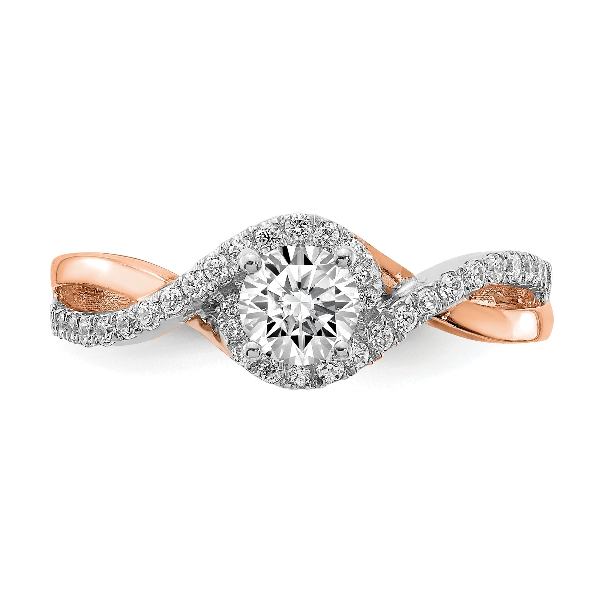 14K Two Tone White And Rose Gold Criss Cross (Holds 3/8 Carat (4.8mm) Round Center) 1/5 Diamond Semi Mount Engagement Ring