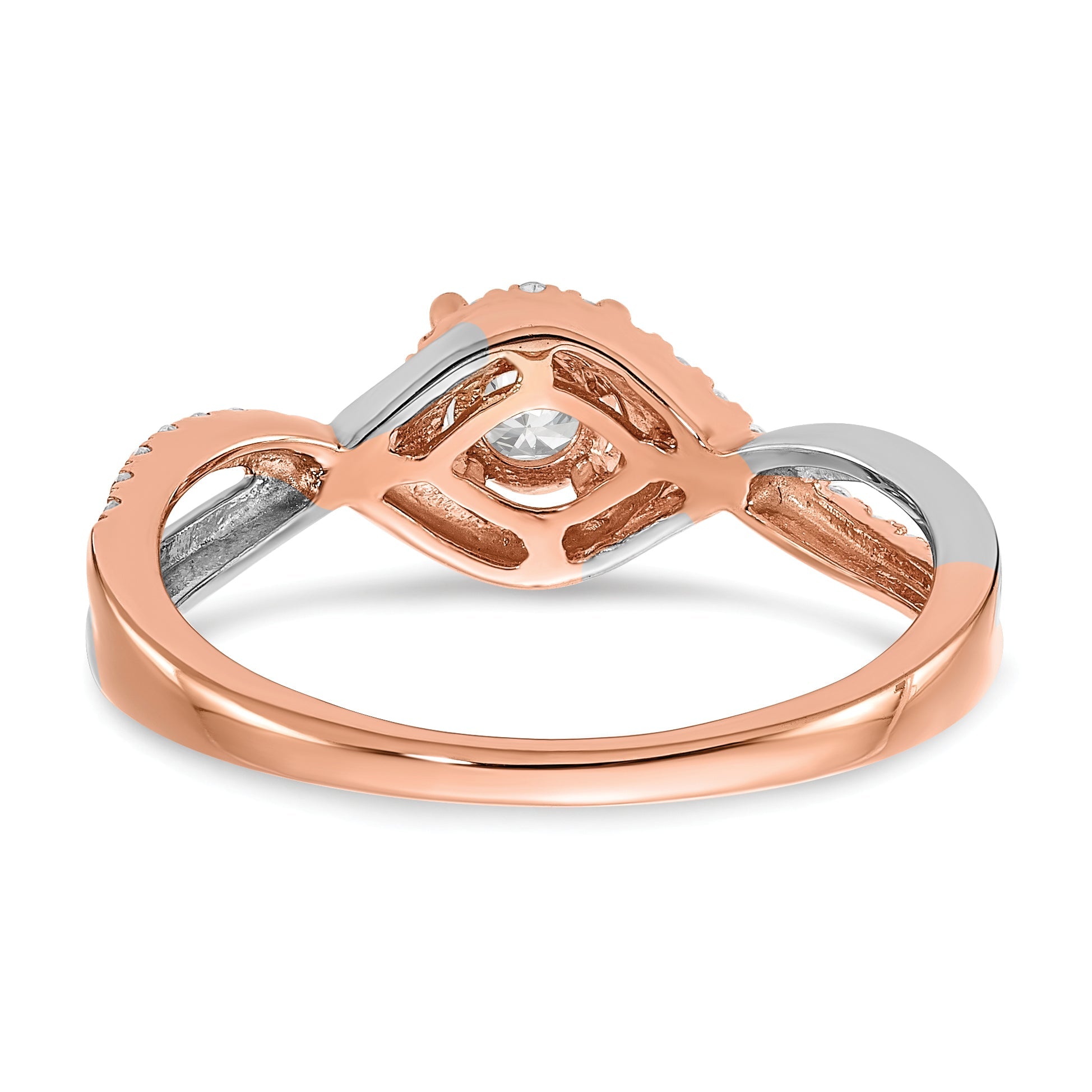 14K Two Tone White And Rose Gold Criss Cross (Holds 3/8 Carat (4.8mm) Round Center) 1/5 Diamond Semi Mount Engagement Ring