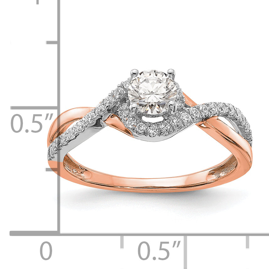 14K Two Tone White And Rose Gold Criss Cross (Holds 3/8 Carat (4.8mm) Round Center) 1/5 Diamond Semi Mount Engagement Ring