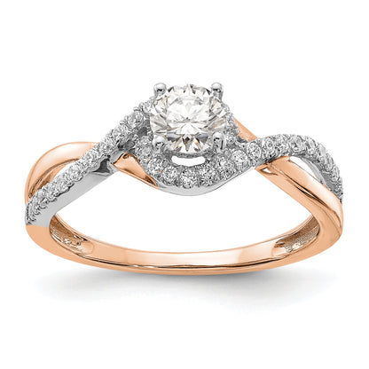 14K Two Tone White And Rose Gold Criss Cross (Holds 3/8 Carat (4.8mm) Round Center) 1/5 Diamond Semi Mount Engagement Ring