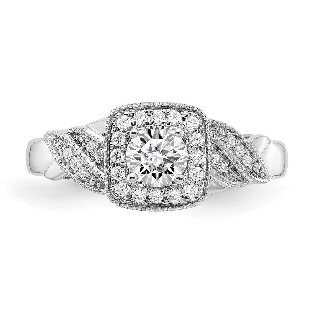 10k White Gold 1/2 Ct. Lab Grown Diamond VS/SI+ G+ Round Halo Engagement Ring