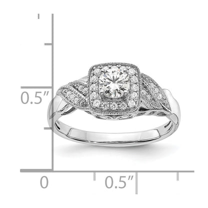14k White Gold 1/2 Ct. Lab Grown Diamond VS/SI+ G+ Round Halo Engagement Ring