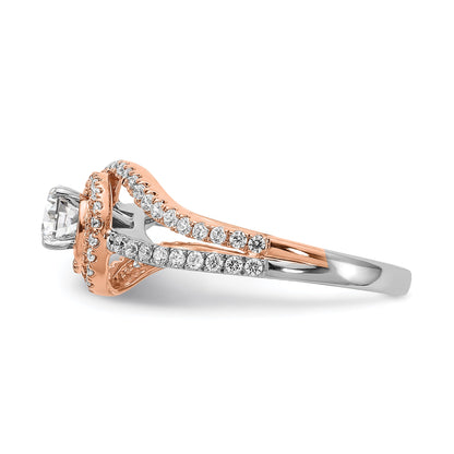 14K Two Tone White And Rose Gold Halo Plus (Holds 1/3 Carat (4.5mm) Round Center) 3/8 Diamond Semi Mount Engagement Ring