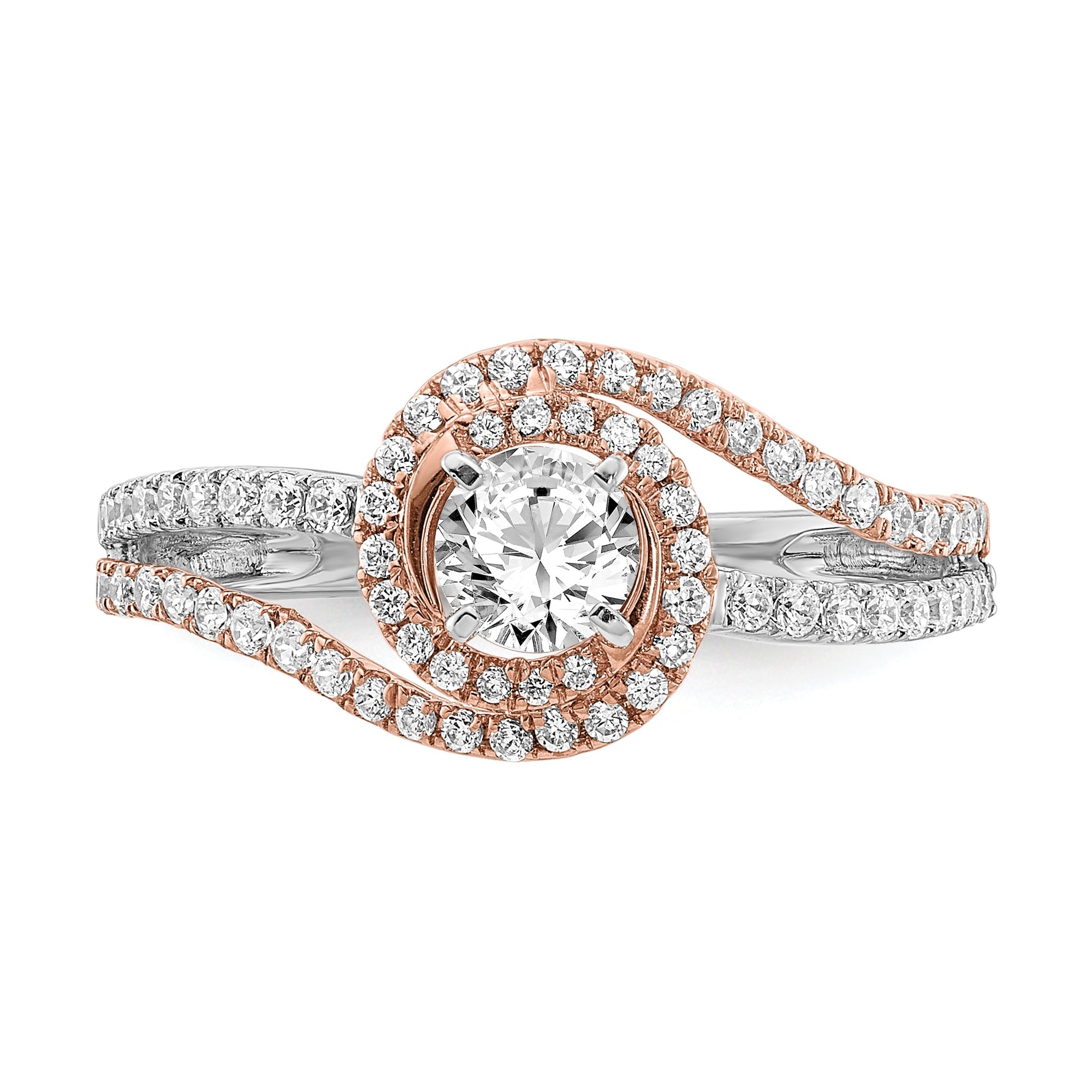 14K Two Tone White And Rose Gold Halo Plus (Holds 1/3 Carat (4.5mm) Round Center) 3/8 Diamond Semi Mount Engagement Ring