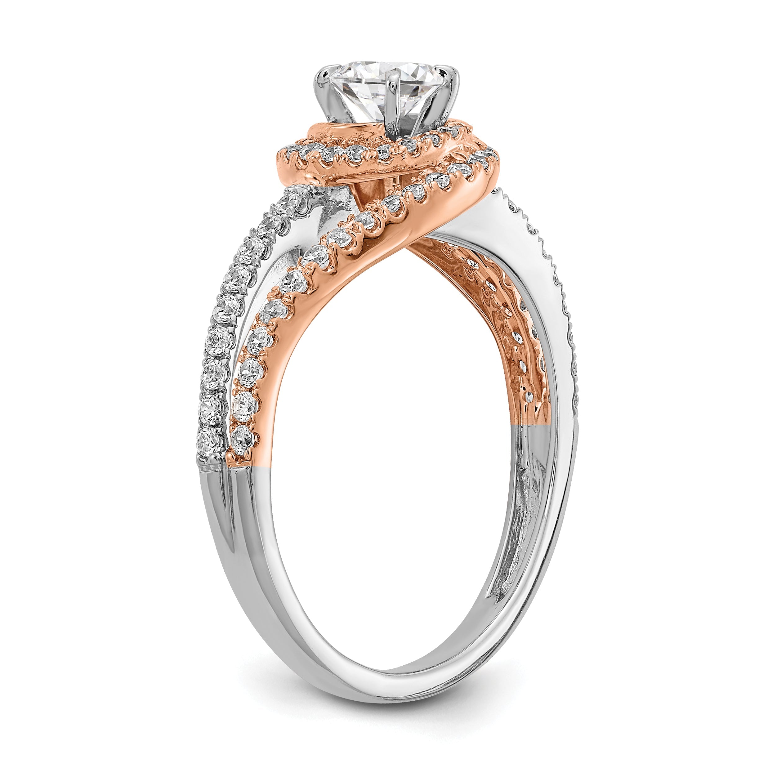 14K Two Tone White And Rose Gold Halo Plus (Holds 1/3 Carat (4.5mm) Round Center) 3/8 Diamond Semi Mount Engagement Ring