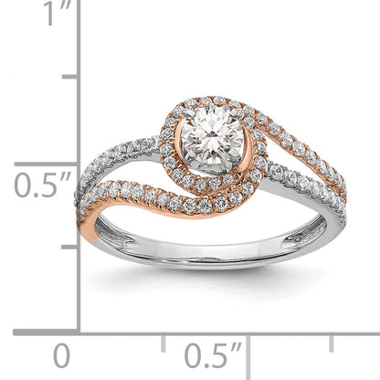 14K Two Tone White And Rose Gold Halo Plus (Holds 1/3 Carat (4.5mm) Round Center) 3/8 Diamond Semi Mount Engagement Ring