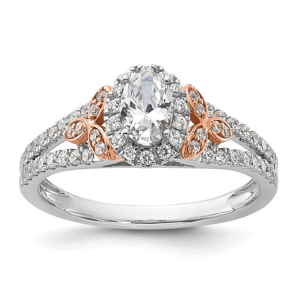 14k Two-tone Two Tone Rose and White Gold 3/4 Ct. Lab Grown Diamond VS/SI+ G+ Oval Halo Engagement Ring