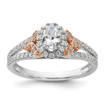 14k Two-tone Two Tone Rose and White Gold 3/4 Ct. Lab Grown Diamond VS/SI+ G+ Oval Halo Engagement Ring