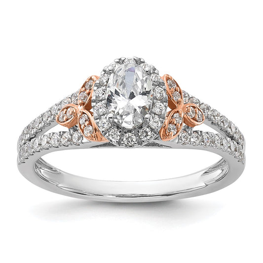 14k Two-tone Two Tone Rose and White Gold 3/4 Ct. Lab Grown Diamond VS/SI+ G+ Oval Halo Engagement Ring