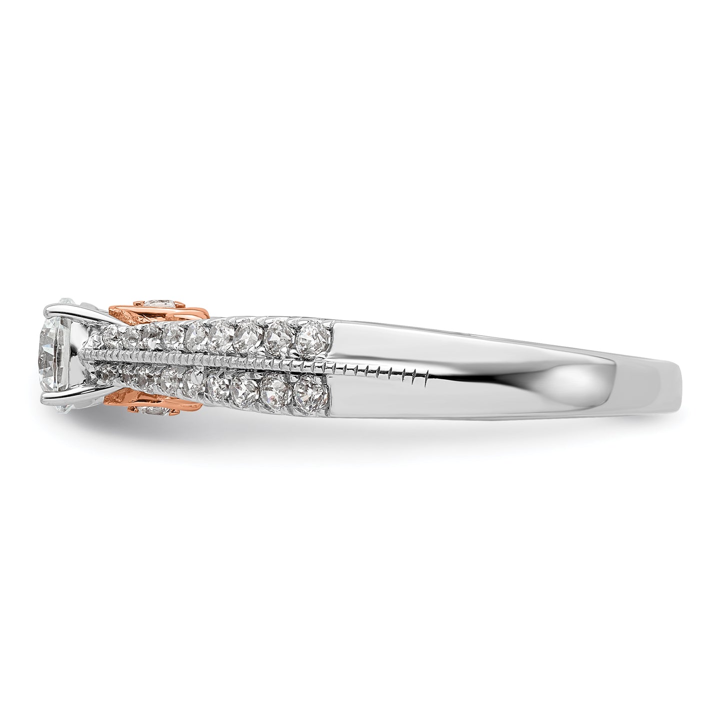 10k Two-tone Two Tone Rose and White Gold 3/4 Ct. Lab Grown Diamond VS/SI+ G+ Round Channel Set Shared Prong Engagement Ring