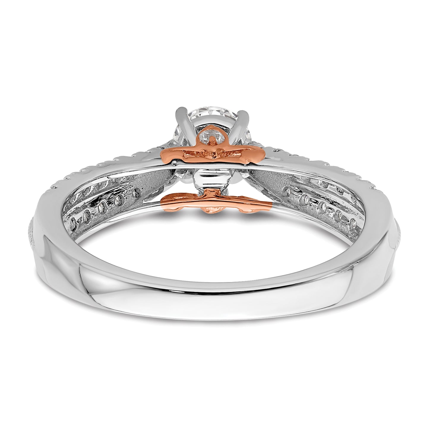 10k Two-tone Two Tone Rose and White Gold 3/4 Ct. Lab Grown Diamond VS/SI+ G+ Round Channel Set Shared Prong Engagement Ring