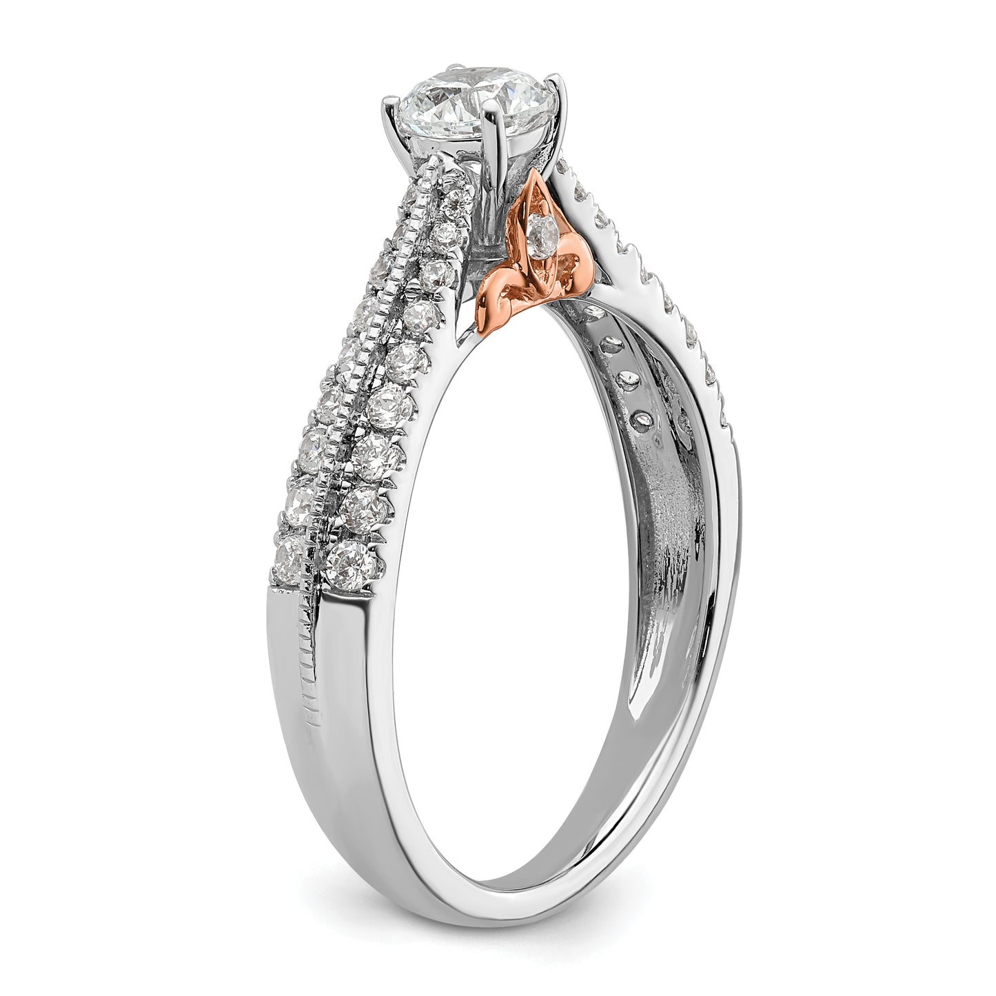 10k Two-tone Two Tone Rose and White Gold 3/4 Ct. Lab Grown Diamond VS/SI+ G+ Round Channel Set Shared Prong Engagement Ring