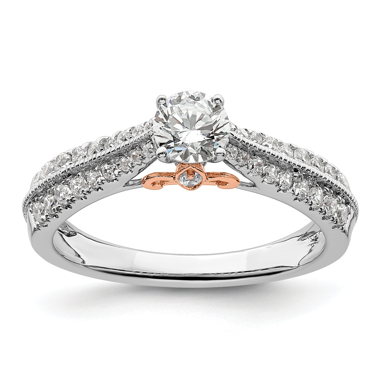 10k Two-tone Two Tone Rose and White Gold 3/4 Ct. Lab Grown Diamond VS/SI+ G+ Round Channel Set Shared Prong Engagement Ring