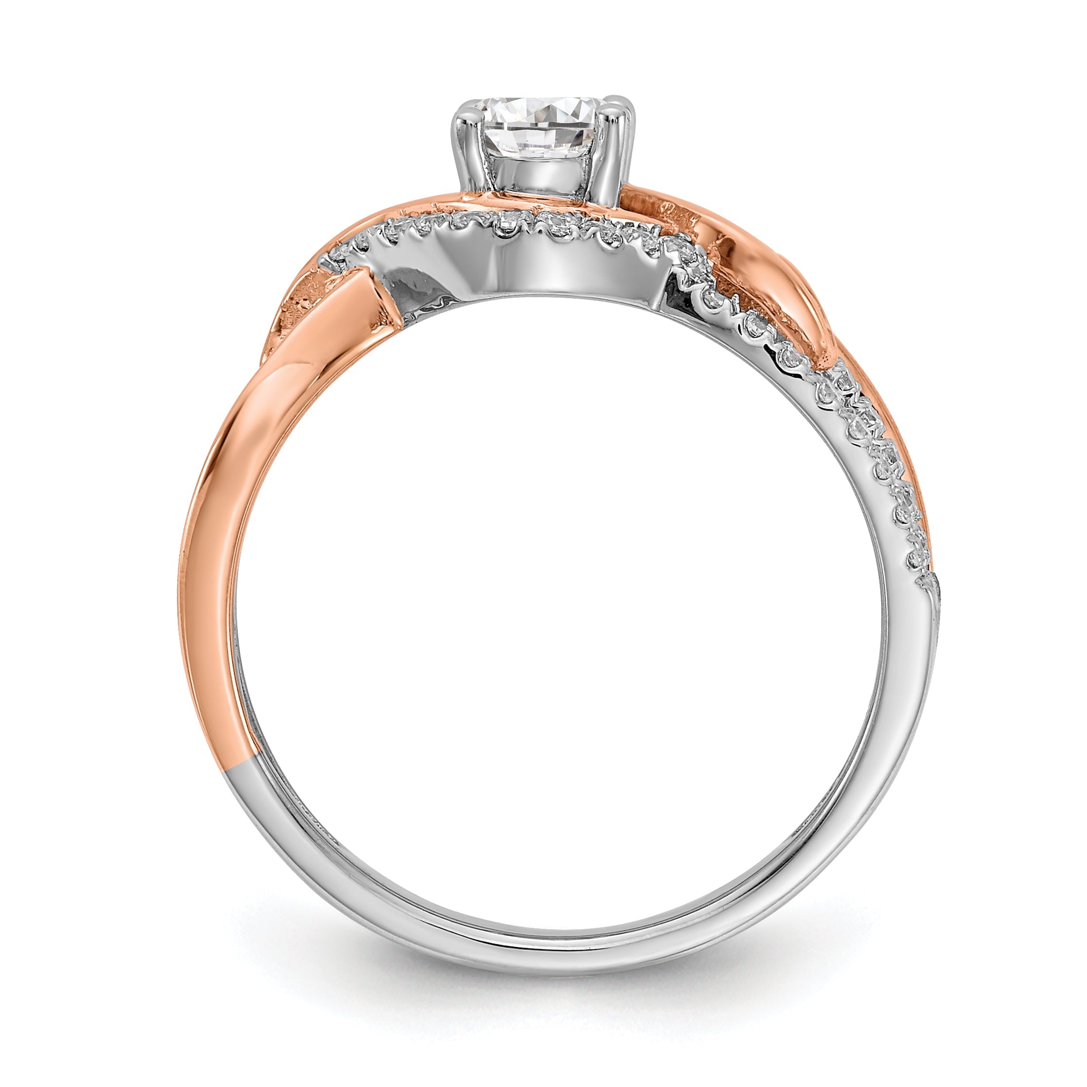 14K Two Tone White And Rose Gold Criss Cross (Holds (1/2 Carat (5.2mm) Round Center) 1/3 Diamond Semi Mount Engagement Ring