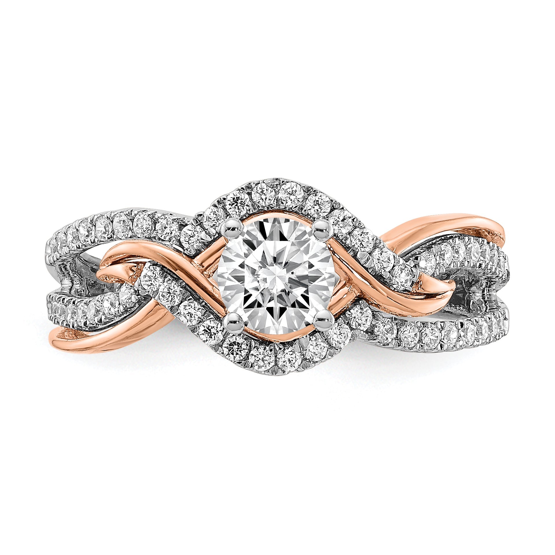 14K Two Tone White And Rose Gold Criss Cross (Holds (1/2 Carat (5.2mm) Round Center) 1/3 Diamond Semi Mount Engagement Ring