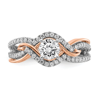 14K Two Tone White And Rose Gold Criss Cross (Holds (1/2 Carat (5.2mm) Round Center) 1/3 Diamond Semi Mount Engagement Ring
