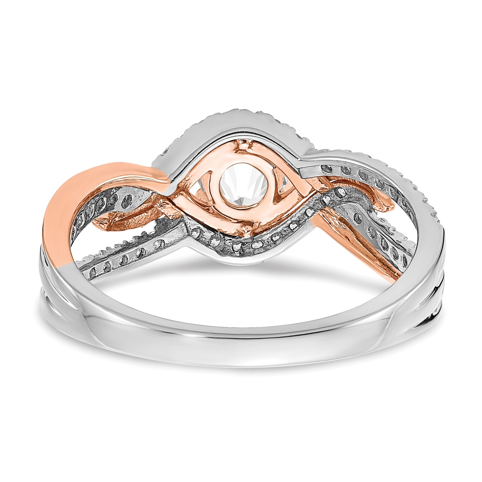14K Two Tone White And Rose Gold Criss Cross (Holds (1/2 Carat (5.2mm) Round Center) 1/3 Diamond Semi Mount Engagement Ring