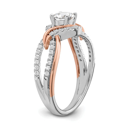 14K Two Tone White And Rose Gold Criss Cross (Holds (1/2 Carat (5.2mm) Round Center) 1/3 Diamond Semi Mount Engagement Ring