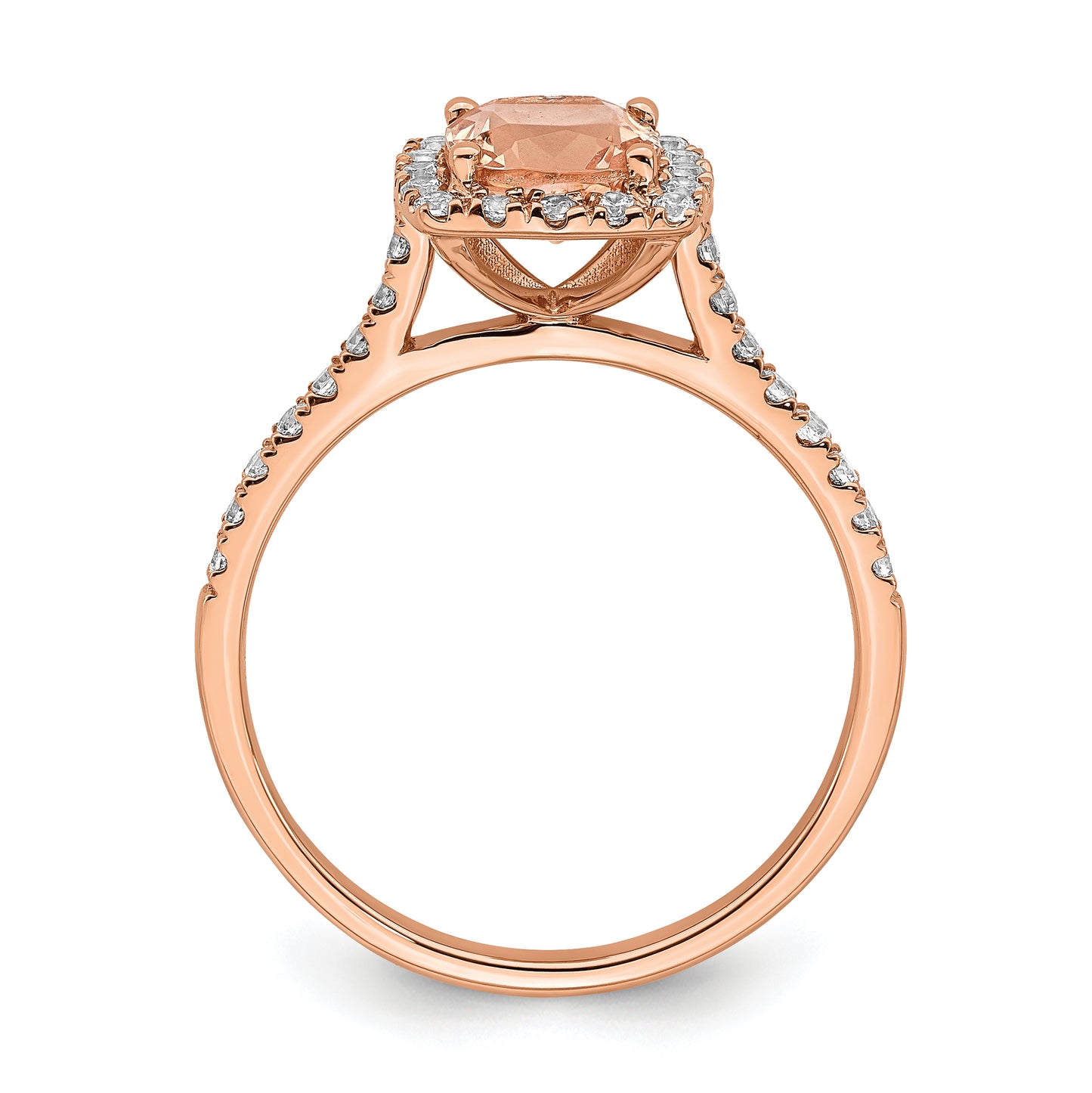 Pure Serenity 14k Rose Gold 1/4 Ct. Lab Grown Diamond VS/SI+ G+ and Cushion Morganite Halo Engagement Ring