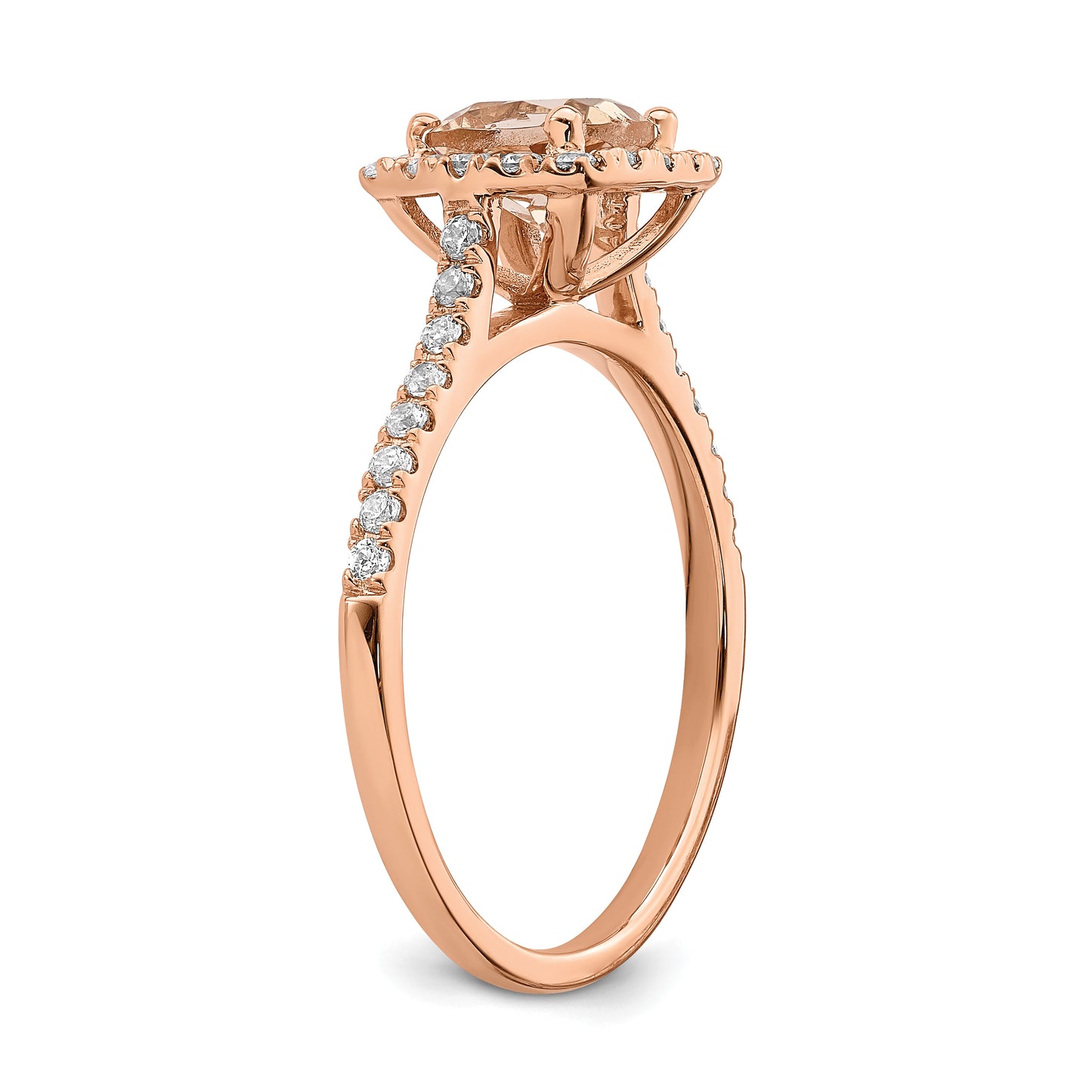 Pure Serenity 14k Rose Gold 1/4 Ct. Lab Grown Diamond VS/SI+ G+ and Cushion Morganite Halo Engagement Ring