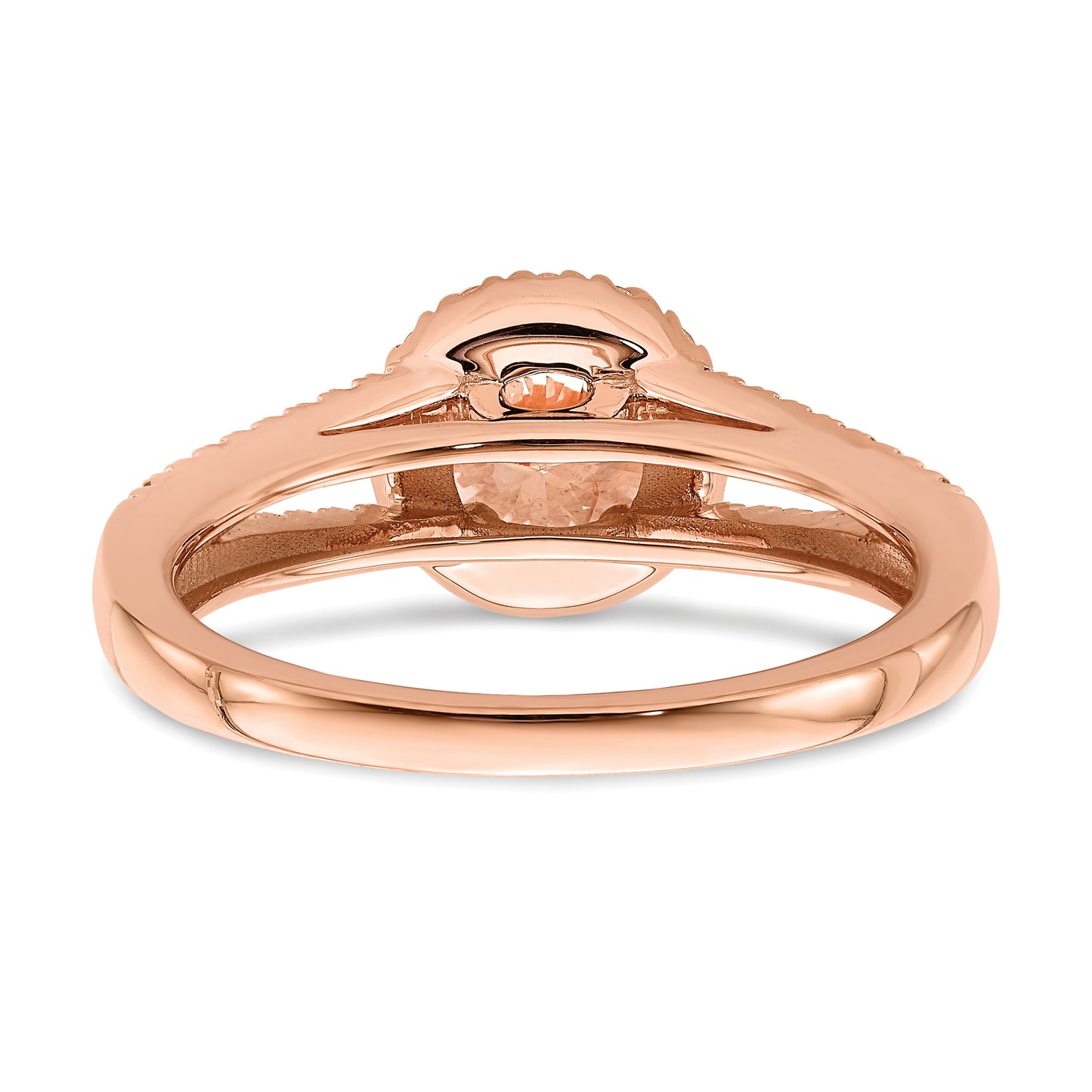 Pure Serenity 14k Rose Gold 1/4 Ct. Lab Grown Diamond VS/SI+ G+ and Round Morganite Halo Engagement Ring