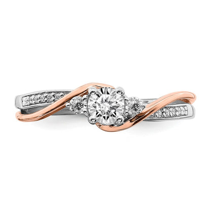 10K Two Tone White And Rose Gold (Holds 1/4 Carat (4.1mm) Round Center) 1/8 Diamond Semi Mount Engagement Ring