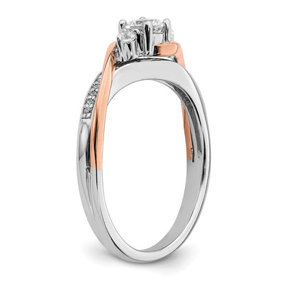 10K Two Tone White And Rose Gold (Holds 1/4 Carat (4.1mm) Round Center) 1/8 Diamond Semi Mount Engagement Ring