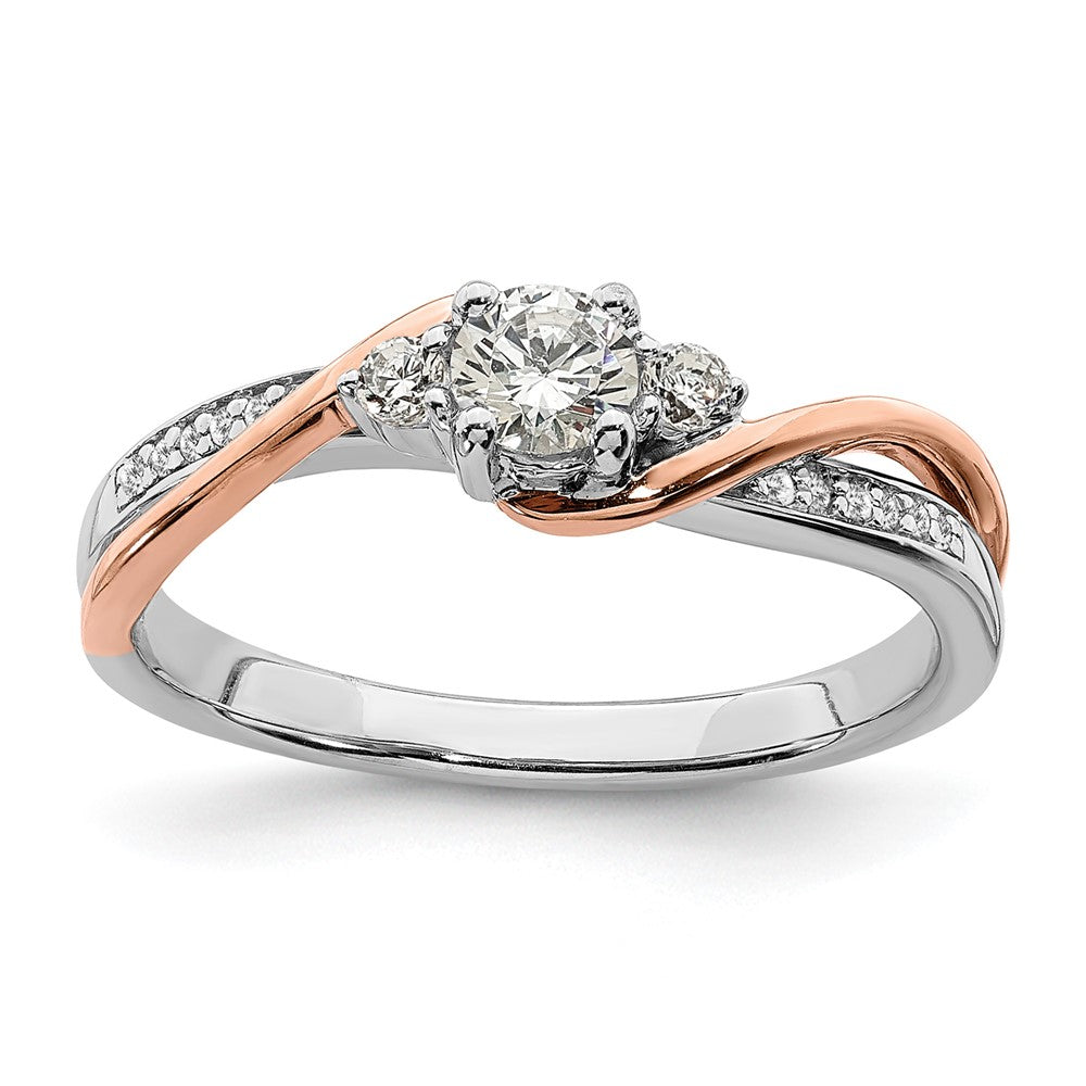 10K Two Tone White And Rose Gold (Holds 1/4 Carat (4.1mm) Round Center) 1/8 Diamond Semi Mount Engagement Ring
