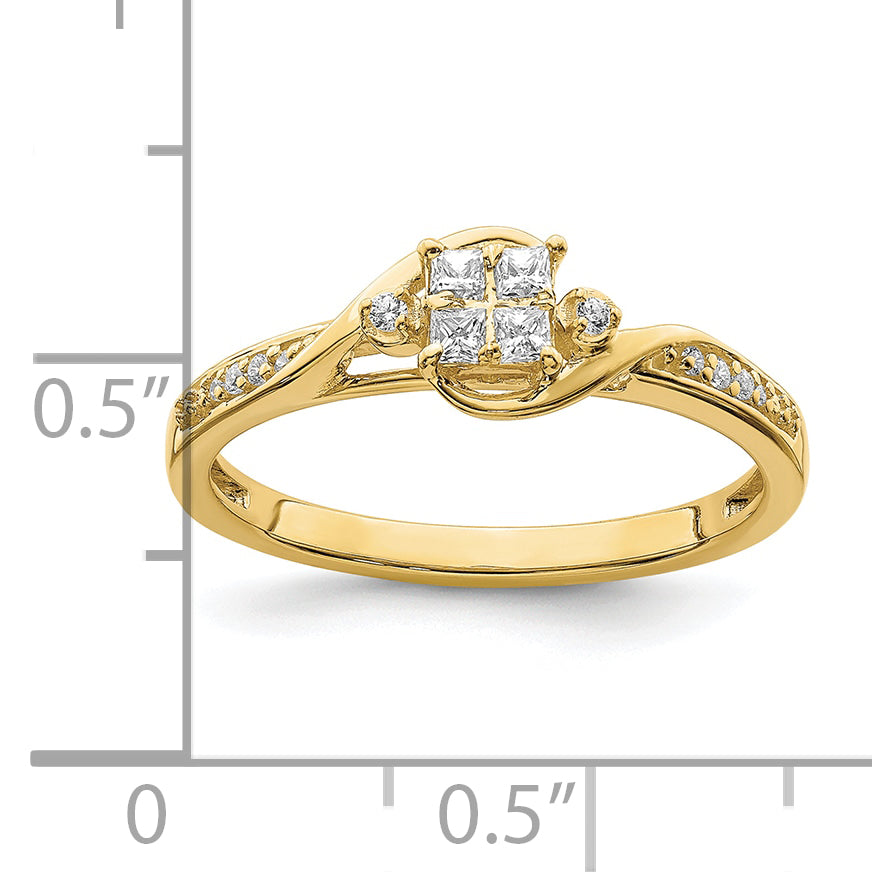 10k Yellow Gold 1/6 Ct. Lab Grown Diamond VS/SI+ G+ Cluster Engagement Ring