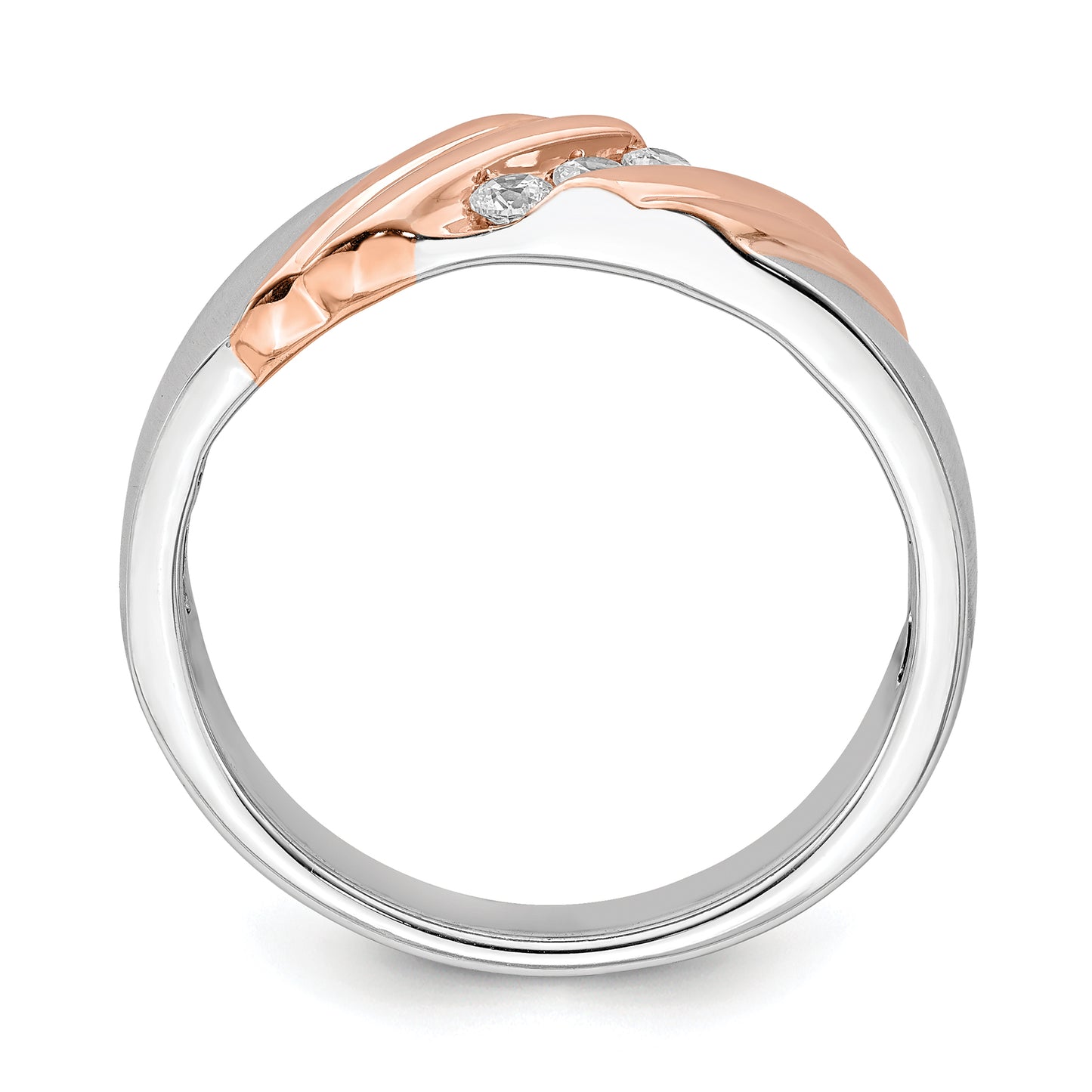 14k Two-tone Two Tone Rose and White Gold 1/6 Ct. Lab Grown Diamond VS/SI+ G+ Three Stone Men's Ring