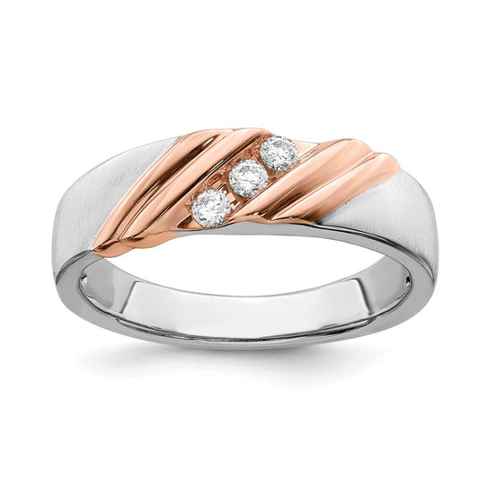 14K Two Tone Ibgoodman Rose And White Gold 1/6 Carat Lab Grown Diamond Vs/Si+ G+ Three Stone Complete Men'S Ring