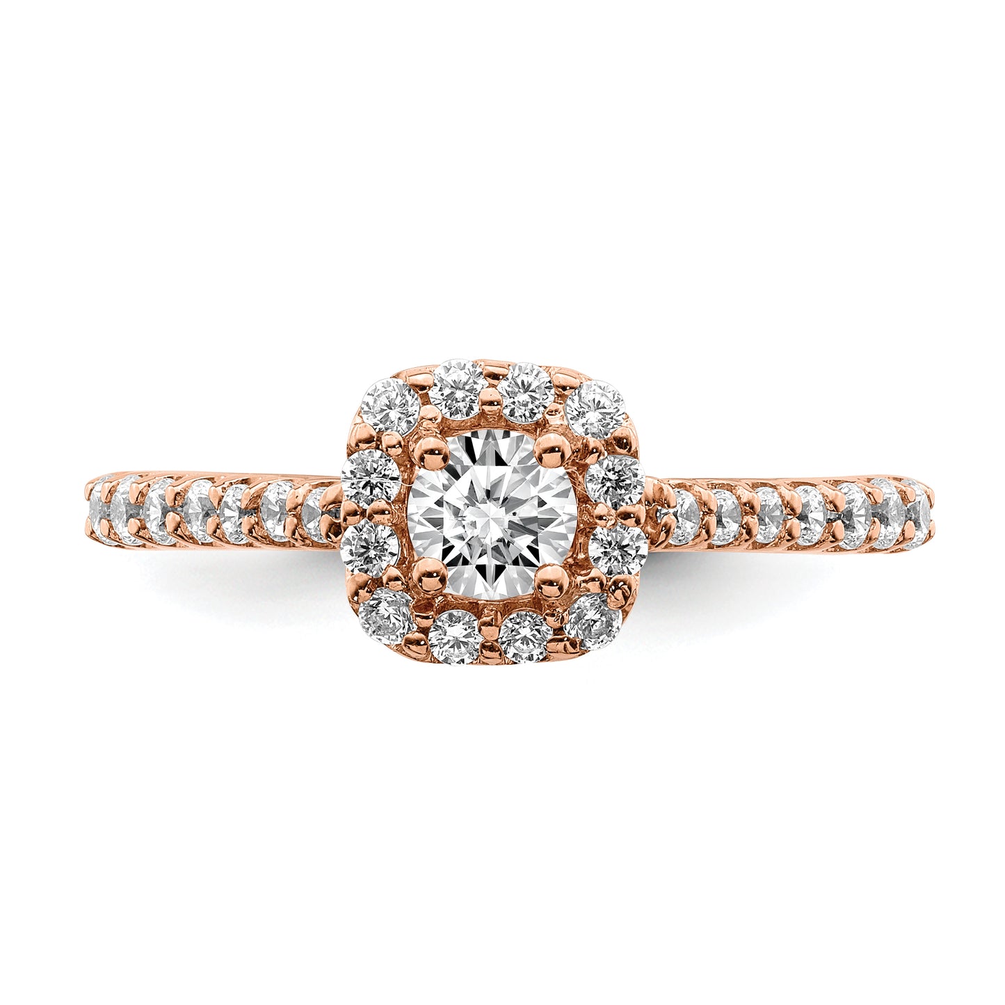 14k Rose Gold 3/4 Ct. Lab Grown Diamond VS/SI+ G+ Round Halo Engagement Ring