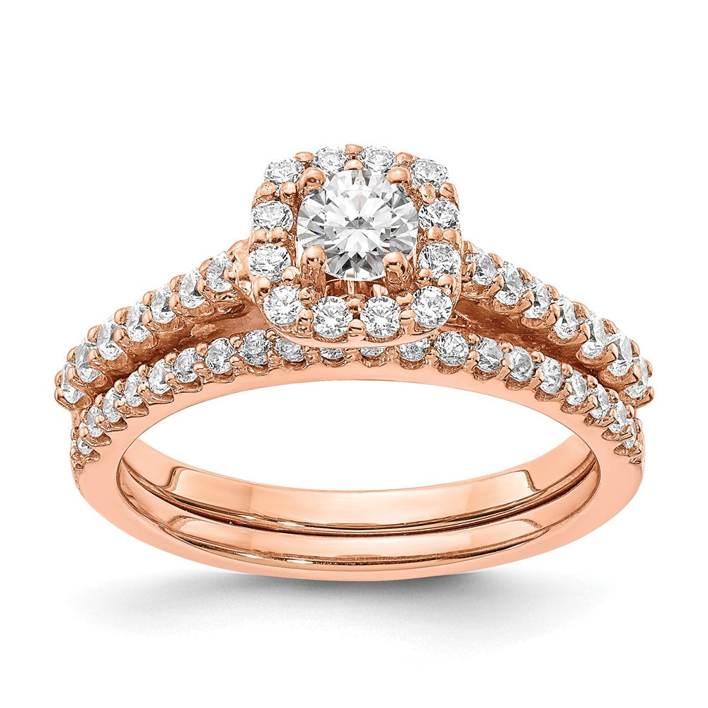14k Rose Gold 3/4 Ct. Lab Grown Diamond VS/SI+ G+ Round Halo Engagement Ring