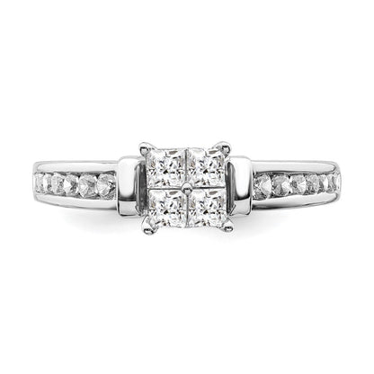 0.80ct. CZ Solid Real 14k White Gold Cluster CZ Engagement Ring