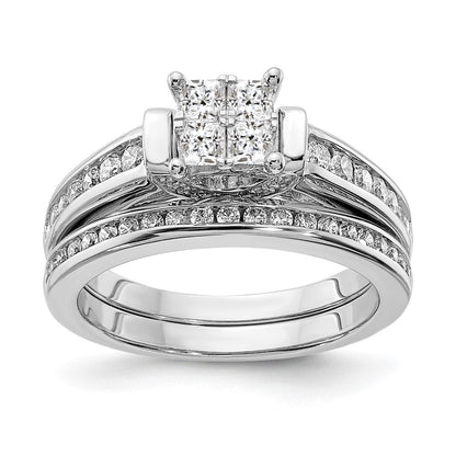 0.80ct. CZ Solid Real 14k White Gold Cluster CZ Engagement Ring