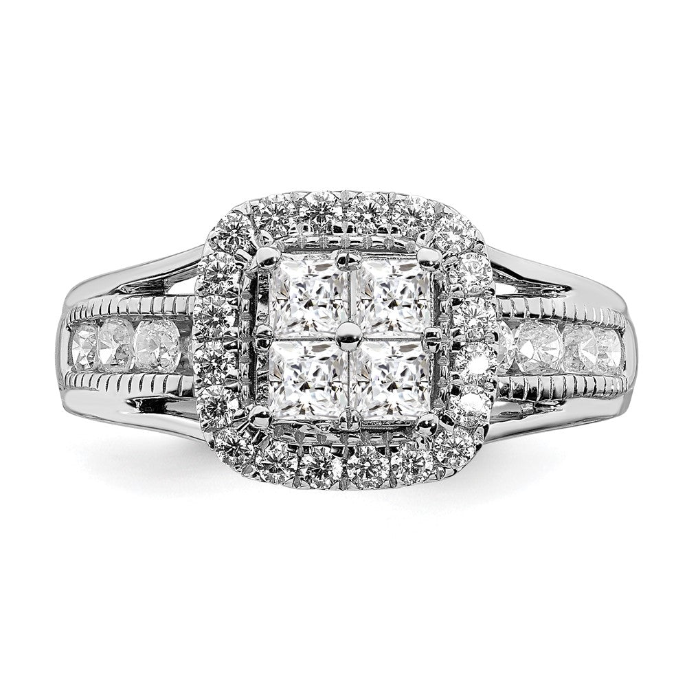 1.50ct. CZ Solid Real 14k White Gold Cluster CZ Engagement Ring