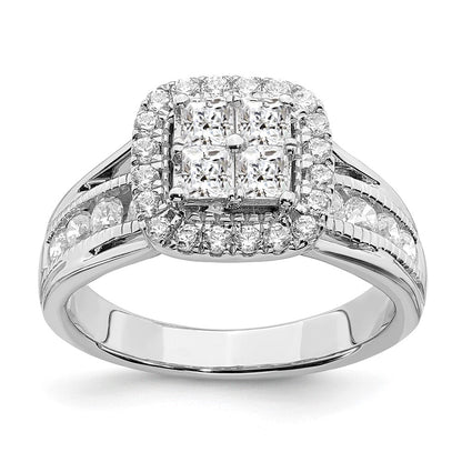 1.50ct. CZ Solid Real 14k White Gold Cluster CZ Engagement Ring