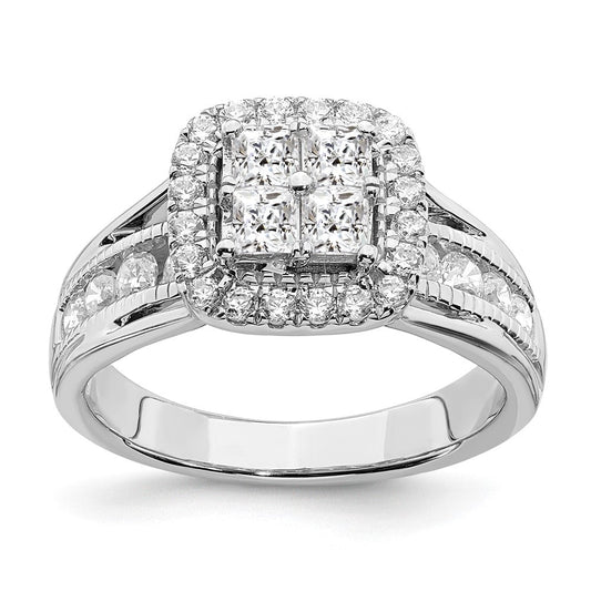 1.50ct. CZ Solid Real 14k White Gold Cluster CZ Engagement Ring