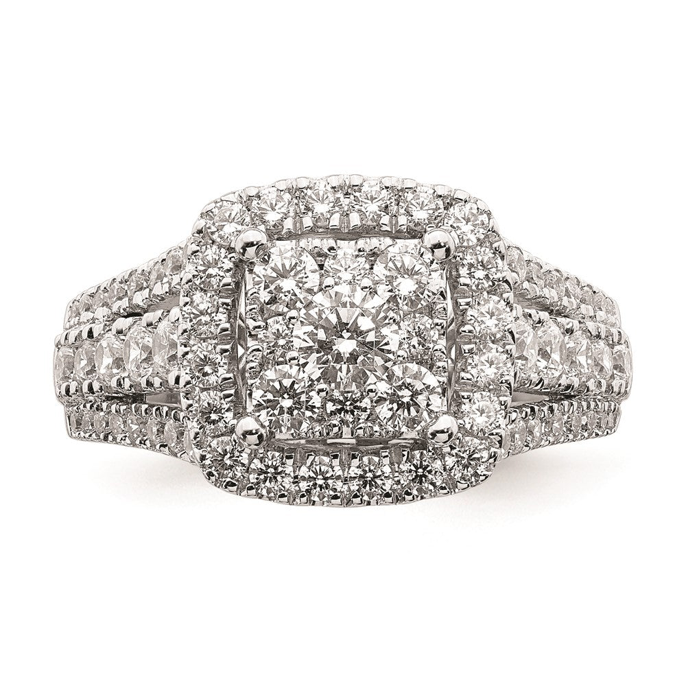 1.50ct. CZ Solid Real 14k White Gold Cluster Complete Engagement Ring