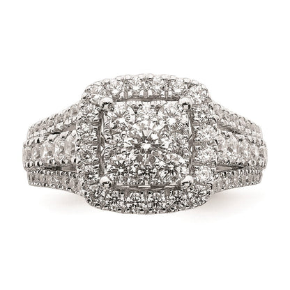 1.50ct. CZ Solid Real 14k White Gold Cluster Complete Engagement Ring
