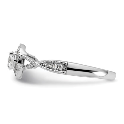 10k White Gold 1/2 Ct. Lab Grown Diamond VS/SI+ G+ Round Halo Engagement Ring