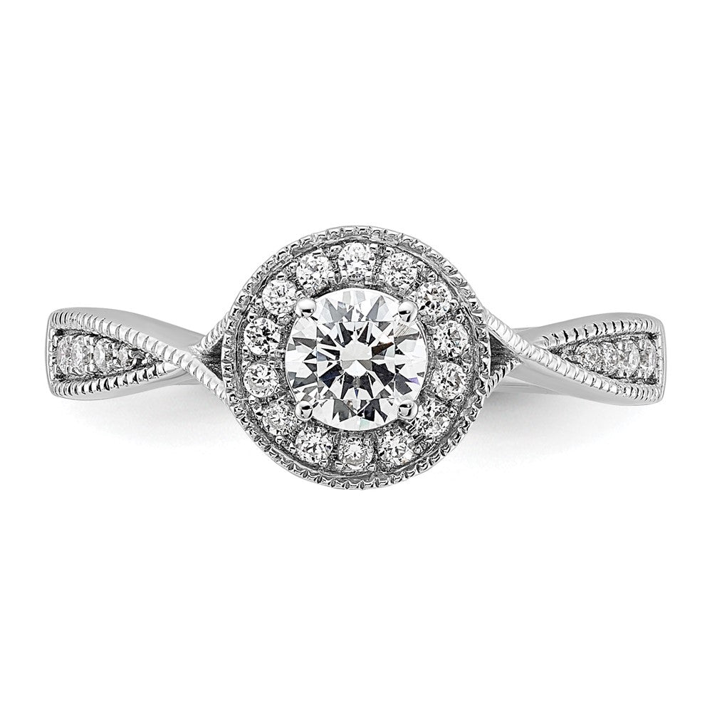 10k White Gold 1/2 Ct. Lab Grown Diamond VS/SI+ G+ Round Halo Engagement Ring