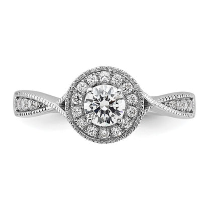 10k White Gold 1/2 Ct. Lab Grown Diamond VS/SI+ G+ Round Halo Engagement Ring